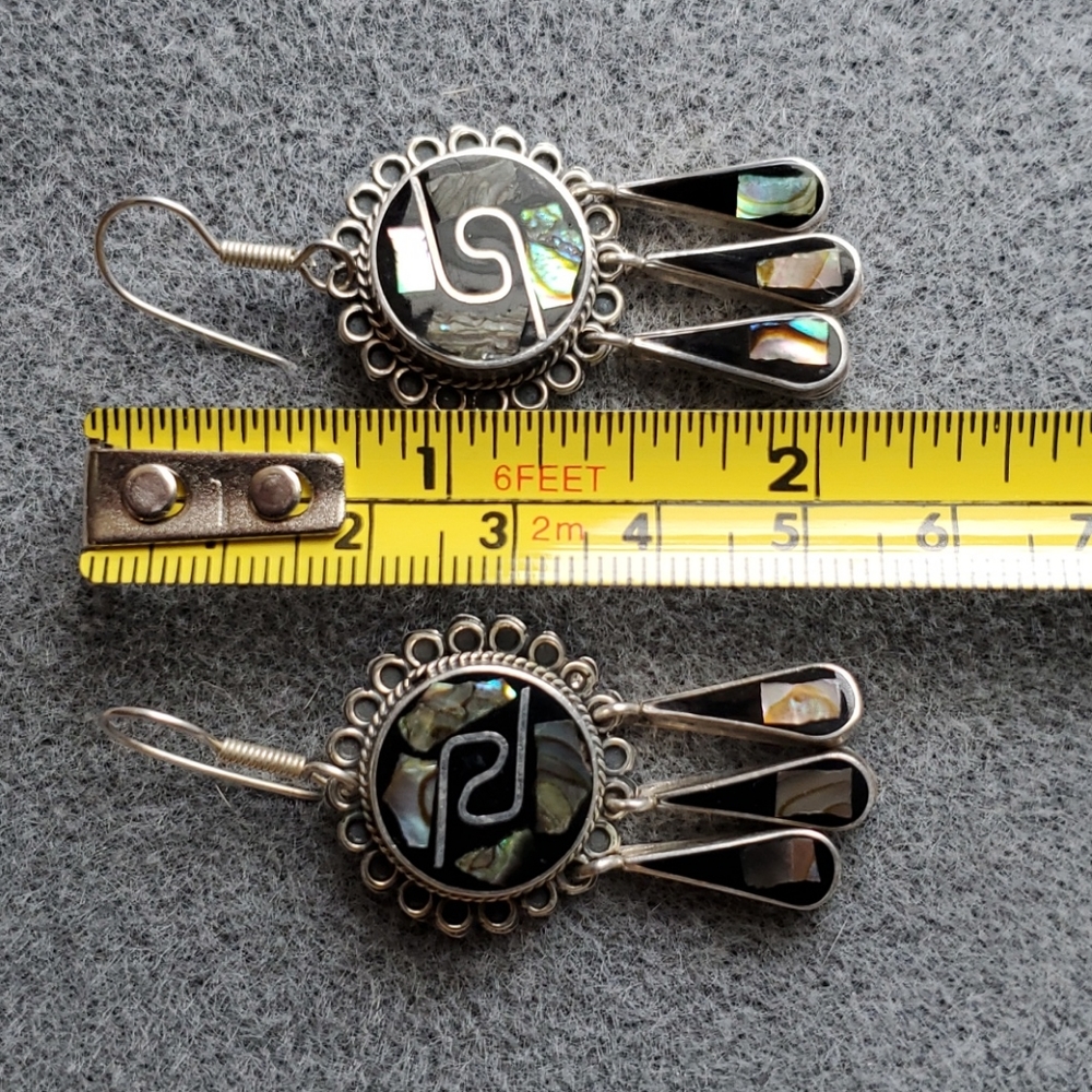 Taxco Mexico Onyx & Abalone Pin/Pendant & Earrings - Picture 9 of 11